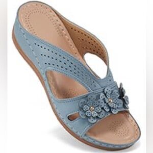 Ecetana Sandals Comfortable Slides w Flowers Non Slip Lightweight Wedge 10